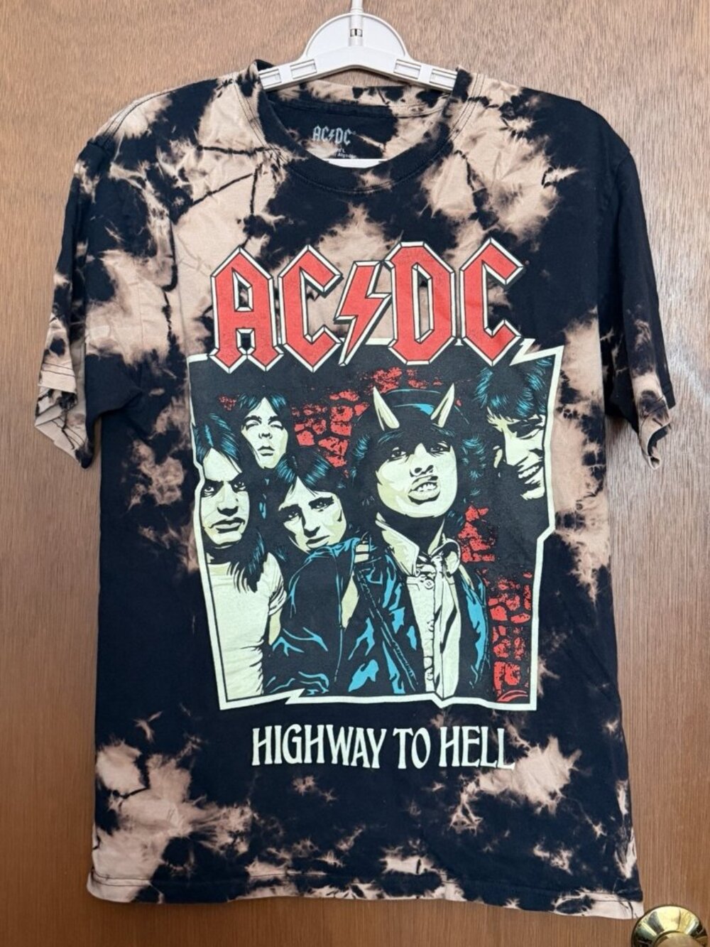 AC/DC Highway To Hell Metal Rock Tie Dye T-Shirt Large Unisex Short Sleeve